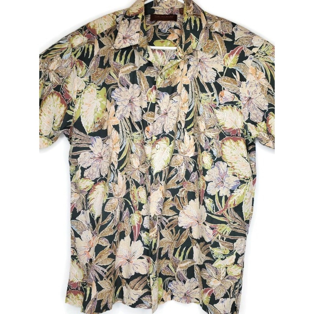 Tori Richard Mens M Cotton Lawn Hawaiian Shirt Floral Tropical Short Sleeve SS